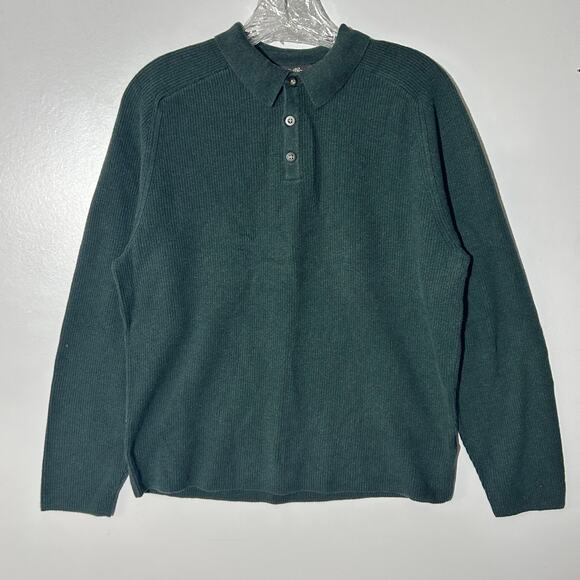 VNT Eddie Bauer Cotton Quarter Button Up Collared Green Long Sleeve Mens Medium - Picture 1 of 6